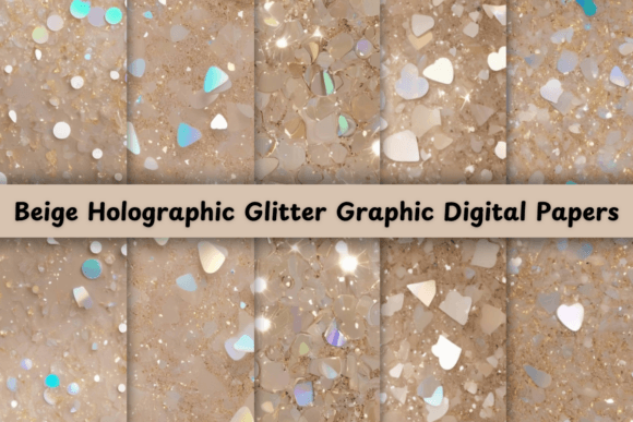 Beige Holographic Glitter Graphic: A Modern Design Asset