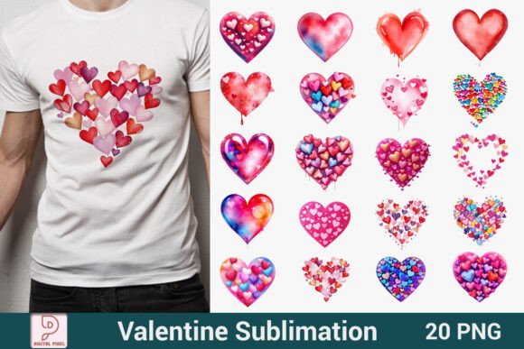 Elevate Your Projects with a Watercolor Valentine Heart Shape Bundle