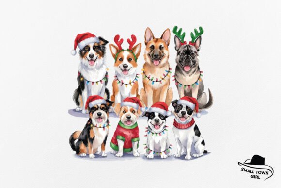 Festive Canine Graphics: Christmas Dogs in Santa Hats