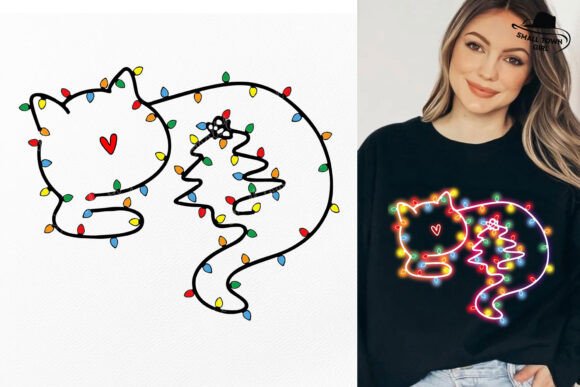 Neon Cat Mom Meowy Christmas Lights PNG: A Festive Design Asset