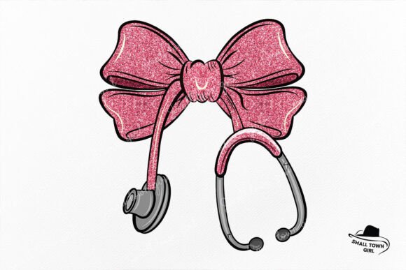 Pink Glitter Nurse Stethoscope Bow: A Sparkling Design Asset
