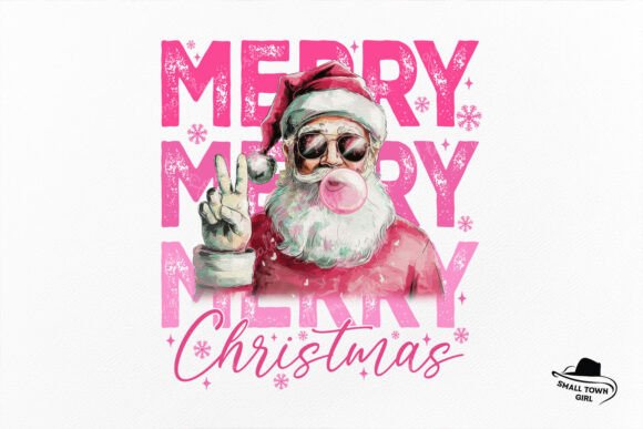 Retro Pink Santa Bubble Christmas Design Asset