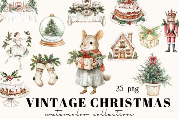 Watercolor Vintage Christmas: Nutcracker Charm for Design